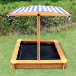 Lada de nisip pentru copii, acoperis parasolar ajustabil, rotativ la 180  grade, 120x120x20 cm, lemn