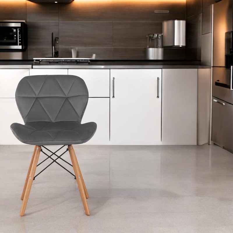 Scaun bucatarie, stil scandinav, tapiterie catifea gri, cadru lemn