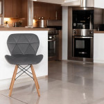 Scaun bucatarie, stil scandinav, tapiterie catifea gri, cadru lemn
