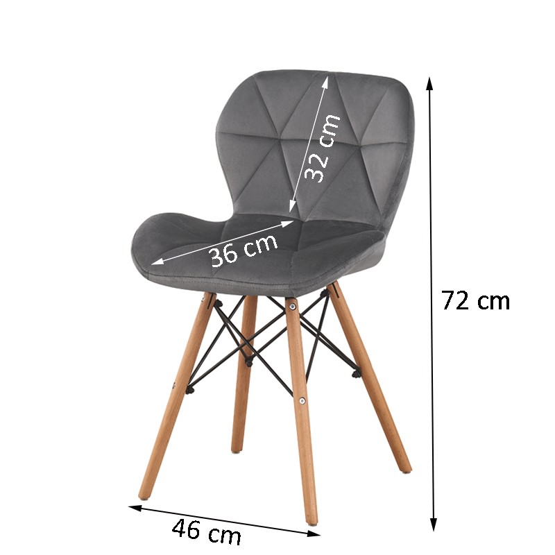 Scaun bucatarie, stil scandinav, tapiterie catifea gri, cadru lemn