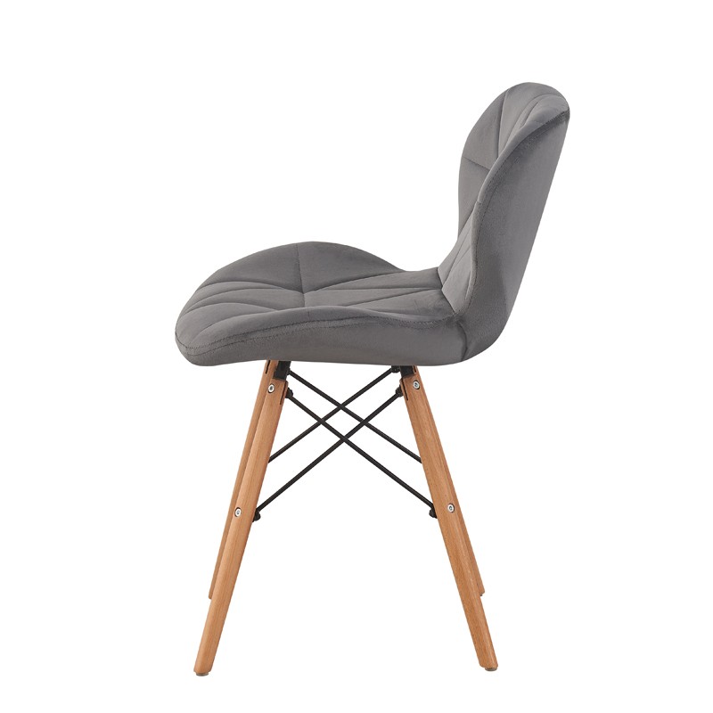 Scaun bucatarie, stil scandinav, tapiterie catifea gri, cadru lemn
