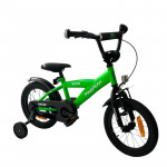 Bicicleta 14 inch, roti ajutatoare detasabile, cadru otel 21.5 cm, manere cauciucate, ghidon/sa reglabile, verde