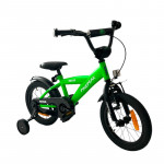 Bicicleta 14 inch, roti ajutatoare detasabile, cadru otel 21.5 cm, manere cauciucate, ghidon/sa reglabile, verde