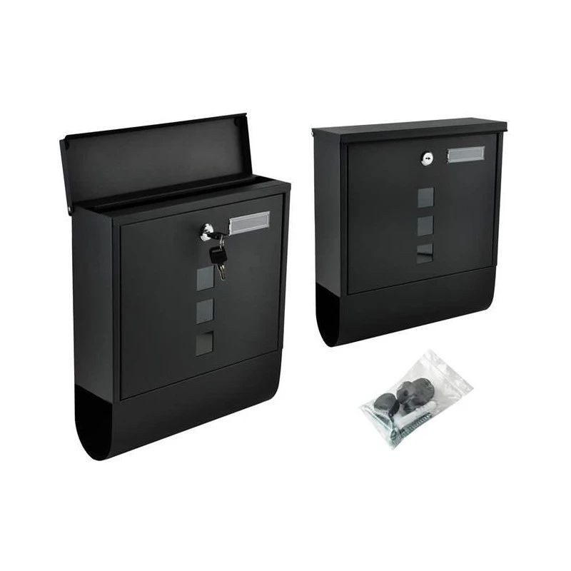 Cutie postala cu suport pentru ziare, 2 chei, de exterior, 33x30x8.5 cm, metal, negru
