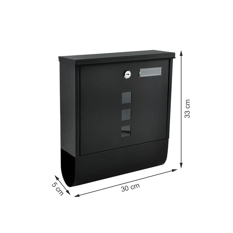 Cutie postala cu suport pentru ziare, 2 chei, de exterior, 33x30x8.5 cm, metal, negru