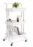 Raft universal de depozitare, 3 cosuri perforate, roti transport, abs si metal, 45x35x84 cm, alb