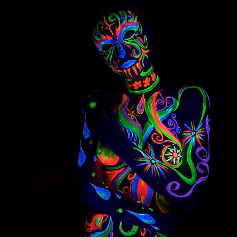 Vopsea glow uv albastru neon, formula non-toxica, pentru body painting, recipient 25 ml
