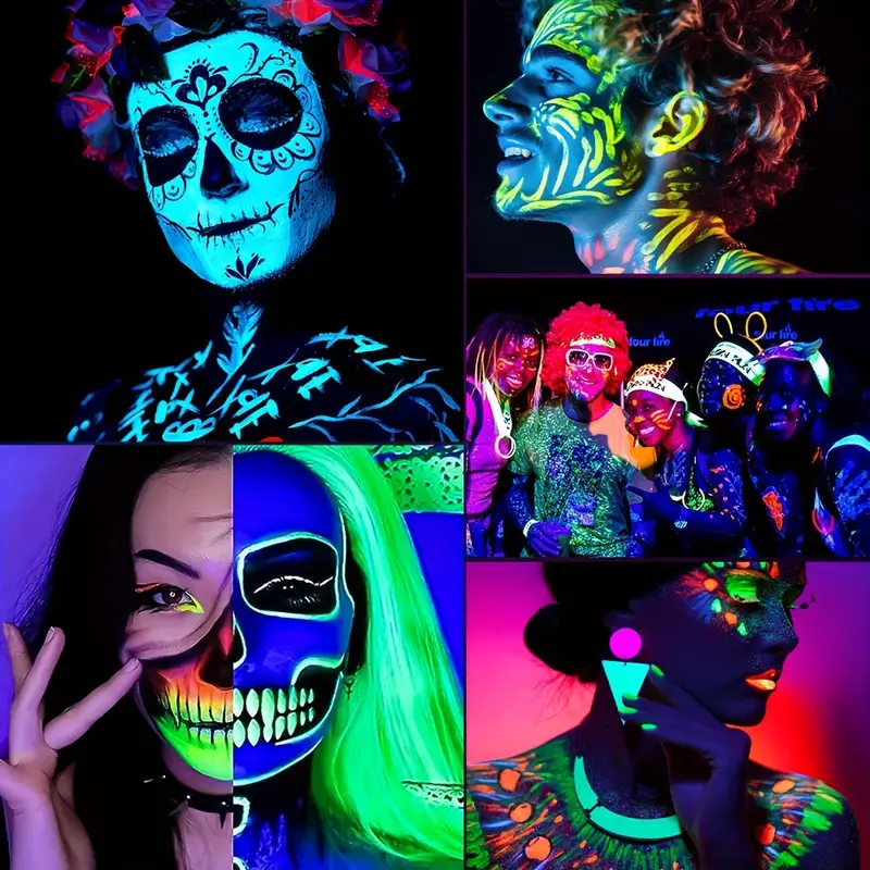 Vopsea glow uv albastru neon, formula non-toxica, pentru body painting, recipient 25 ml