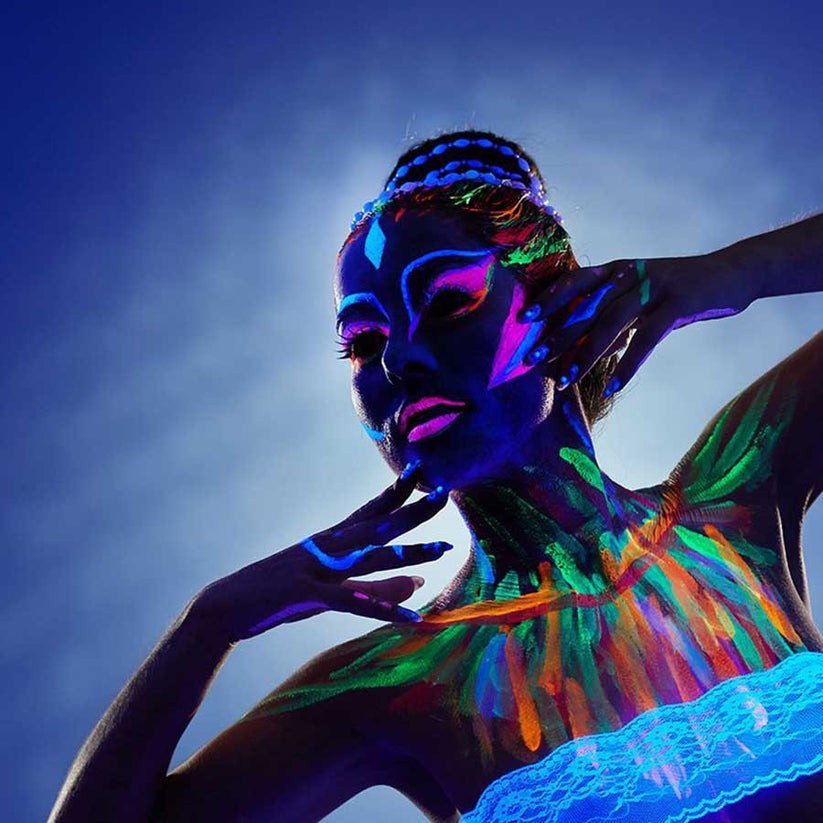 Vopsea glow uv albastru neon, formula non-toxica, pentru body painting, recipient 25 ml