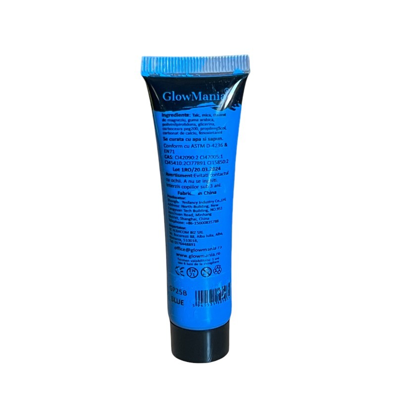 Vopsea glow uv albastru neon, formula non-toxica, pentru body painting, recipient 25 ml