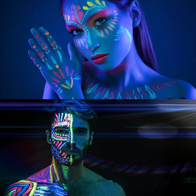 Vopsea glow uv galben neon pentru body painting, cantitate 25 ml, pe baza de apa