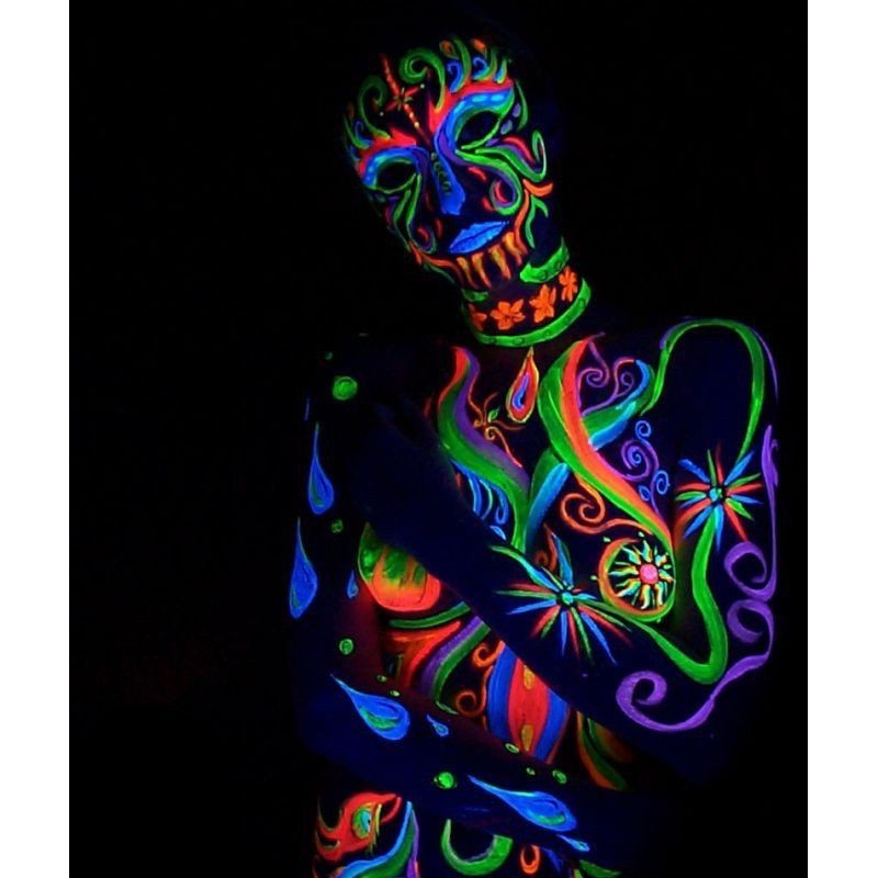 Vopsea glow uv galben neon pentru body painting, cantitate 25 ml, pe baza de apa
