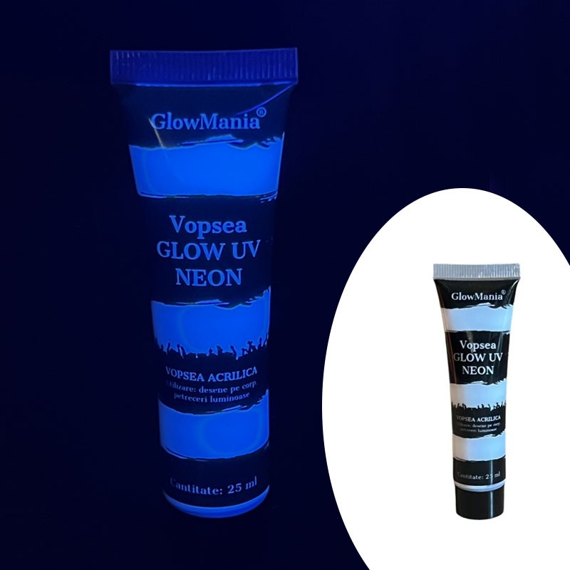Vopsea glow uv neon, cantitate 25 ml, alba, pentru corp
