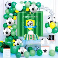 Kit aranjament baloane fotbal, fundal happy birthday, latex si folie de aluminiu, 59 piese