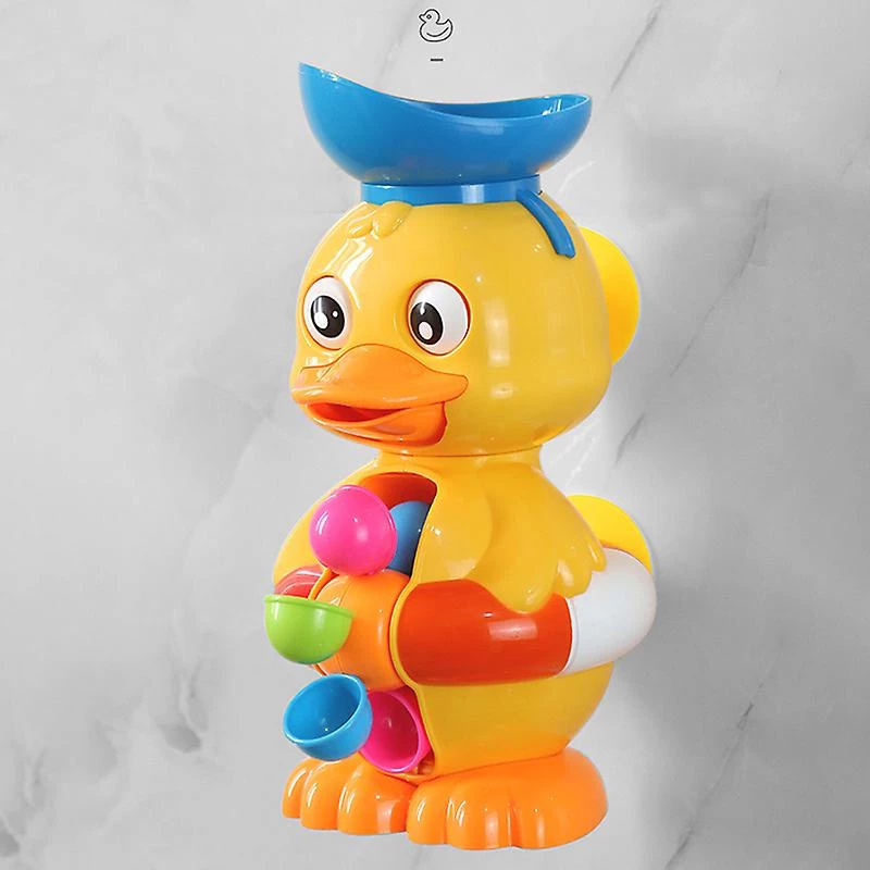 Jucarie de baie ratusca vesela, lopatica apa, ochi rotativi, roata multicolor, 2 ventuze prindere