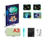 Tablita fosforescenta rescriptibila, interactiva, format a3, breloc uv inclus