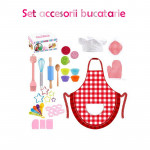 Set 39 accesorii bucatarie copii, accesorii cofetarie, sucitor, forme prajitura, sort, manusa si boneta