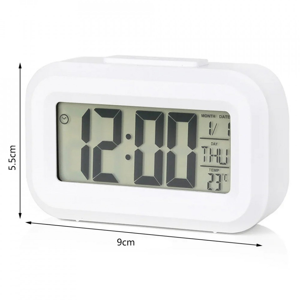 Ceas digital multifunctional led, ora, data, temperatura, alarma, lumina fundal, snooze, alb