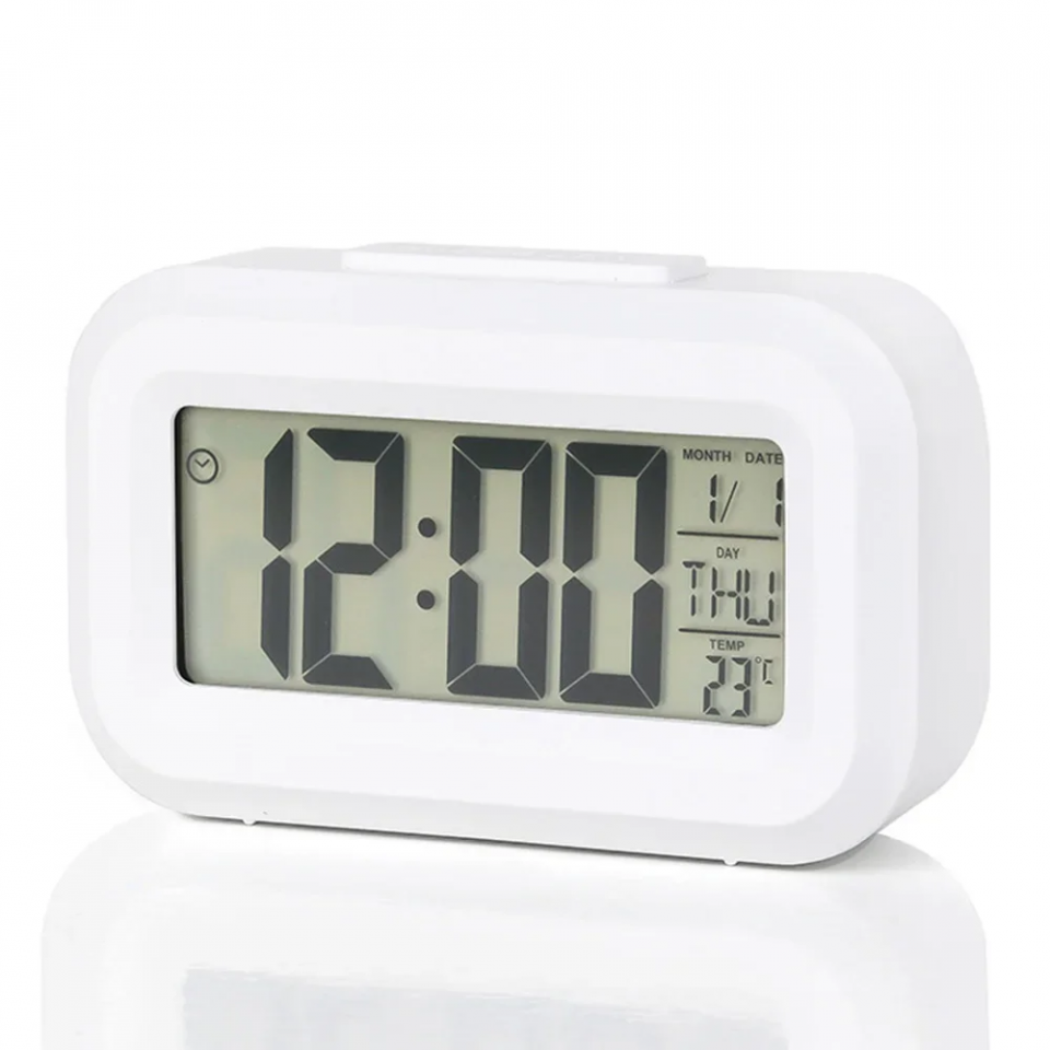 Ceas digital multifunctional led, ora, data, temperatura, alarma, lumina fundal, snooze, alb