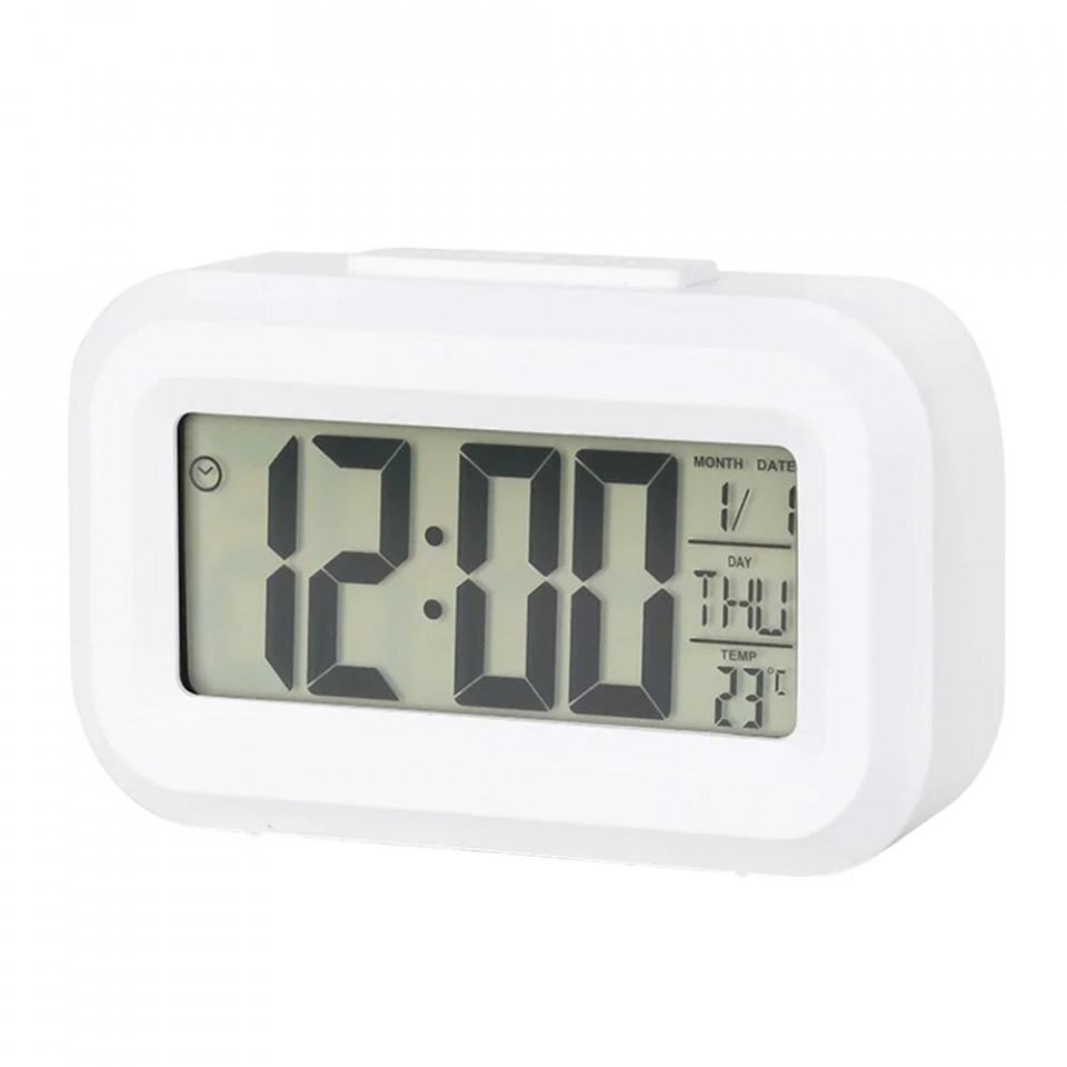 Ceas digital multifunctional led, ora, data, temperatura, alarma, lumina fundal, snooze, alb