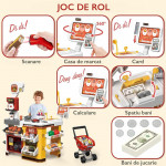 Set supermaket de jucarie, 54 accesorii, sunete, lumini, pos, scanner, cos cumparaturi, multicolor