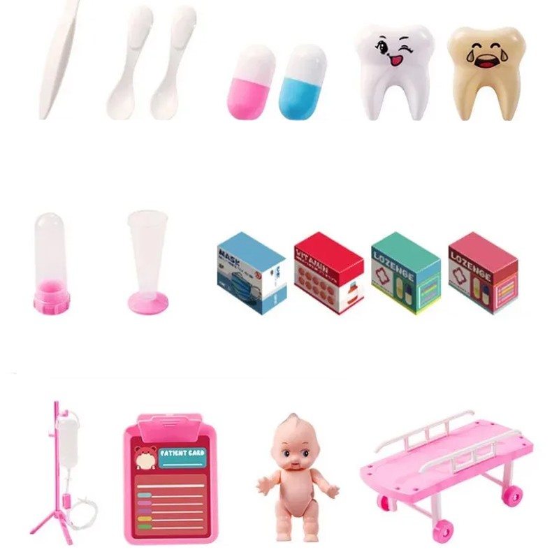 Trusa medicala cu 73 de accesorii pentru copii, ambulanta interactiva cu lumini si efecte sonore, bebelus, roz