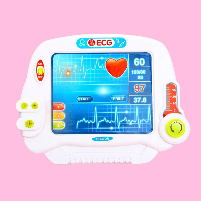 Kit medical pentru copii, 18 piese, carucior cu ekg, stetoscop, otoscop, bisturiu, foarfece, sunete si lumini, inaltime 58 cm