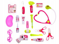 Kit medical pentru copii, 18 piese, carucior cu ekg, stetoscop, otoscop, bisturiu, foarfece, sunete si lumini, inaltime 58 cm