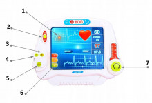 Kit medical pentru copii, 18 piese, carucior cu ekg, stetoscop, otoscop, bisturiu, foarfece, sunete si lumini, inaltime 58 cm