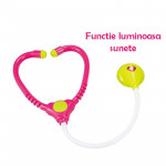Kit medical pentru copii, 18 piese, carucior cu ekg, stetoscop, otoscop, bisturiu, foarfece, sunete si lumini, inaltime 58 cm