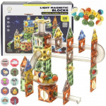 Set magnetic constructie 3d, circuit luminos interactiv steam, traseu bile, 105 piese, multicolor