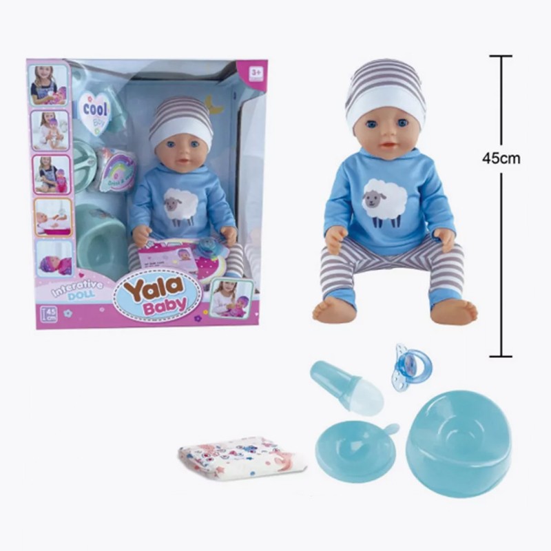 Papusa interactiva care face pipi, farfurie, olita, suzeta, pampers, inaltime 45 cm, 3 ani+