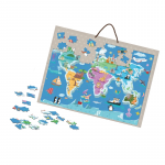 Puzzle magnetic harta lumii cu animale, 168 piese, tablita cu snur agatare pe perete, multicolor, 41x55 cm
