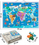 Puzzle magnetic harta lumii cu animale, 168 piese, tablita cu snur agatare pe perete, multicolor, 41x55 cm