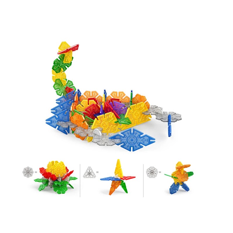 Set blocuri constructie, 218 piese diferite forme, jucarie steam, multicolor