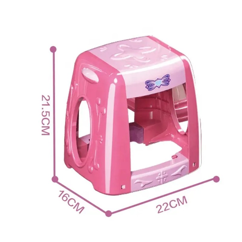 Masuta de machiaj pentru fetite, scaunel si oglinda, diverse accesorii, lumini, muzica, autocolante cu printese, sertar, roz