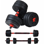 Set haltere si gantere, sarcina 2x10 kg, bara conectare, 12 discuri de diferite greutati, negru/rosu
