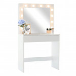 Masa de toaleta, oglinda iluminata cu 12 led-uri alb cald, 80x40x140 cm, mdf, alb