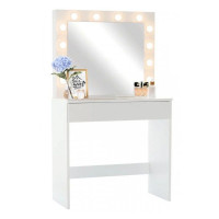 Masa de toaleta, oglinda iluminata cu 12 led-uri alb cald, 80x40x140 cm, mdf, alb