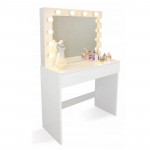Masa de toaleta, oglinda iluminata cu 12 led-uri alb cald, 80x40x140 cm, mdf, alb