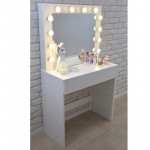 Masa de toaleta, oglinda iluminata cu 12 led-uri alb cald, 80x40x140 cm, mdf, alb