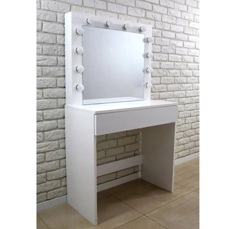 Masa de toaleta, oglinda iluminata cu 12 led-uri alb cald, 80x40x140 cm, mdf, alb
