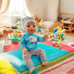 Papusa interactiva care face pipi, farfurie, olita, suzeta, pampers, inaltime 45 cm, 3 ani+