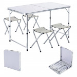 Set masa cu 4 scaune pentru camping, inaltime masa reglabila, 120x60x70/62/55 cm, aluminiu