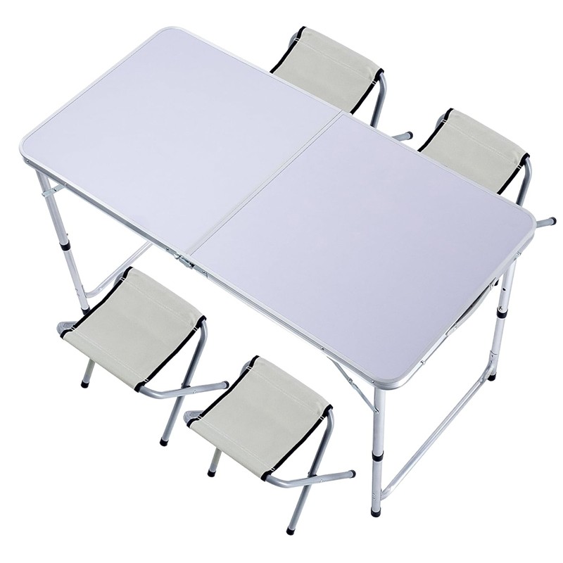 Set masa cu 4 scaune pentru camping, inaltime masa reglabila, 120x60x70/62/55 cm, aluminiu