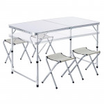 Set masa cu 4 scaune pentru camping, inaltime masa reglabila, 120x60x70/62/55 cm, aluminiu