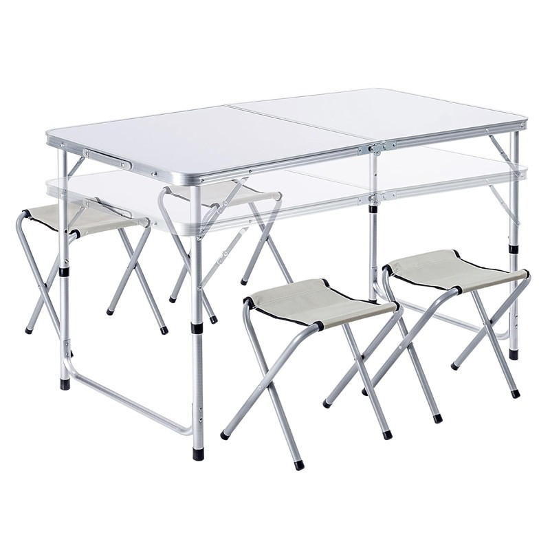 Set masa cu 4 scaune pentru camping, inaltime masa reglabila, 120x60x70/62/55 cm, aluminiu