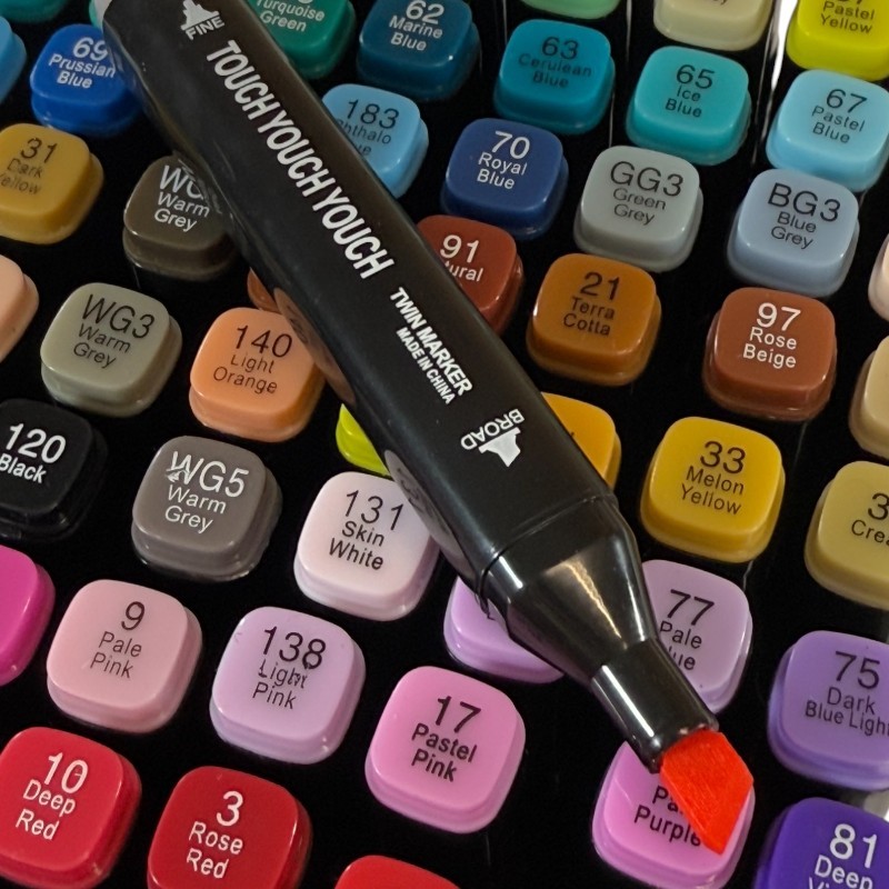 Set 80 markere colorate cu varf dublu, geanta depozitare
