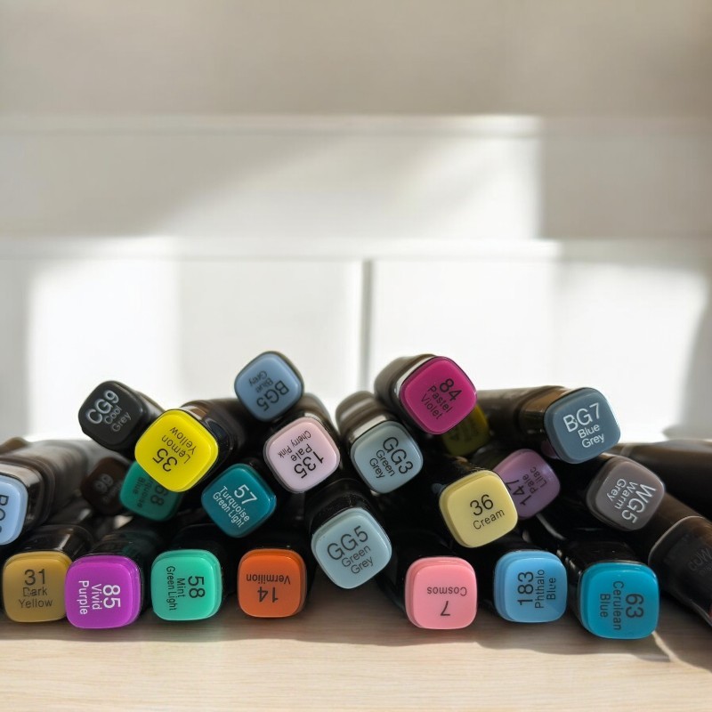 Set 80 markere colorate cu varf dublu, geanta depozitare