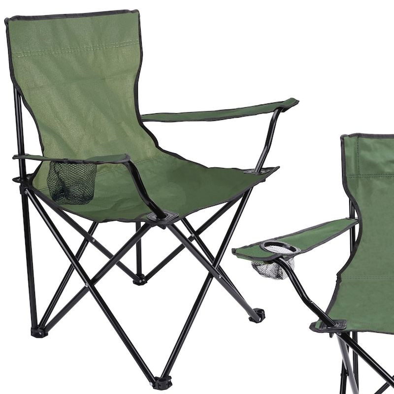 Scaun pentru camping, pliabil si portabil, suport pahar, 50x82x80 cm, verde